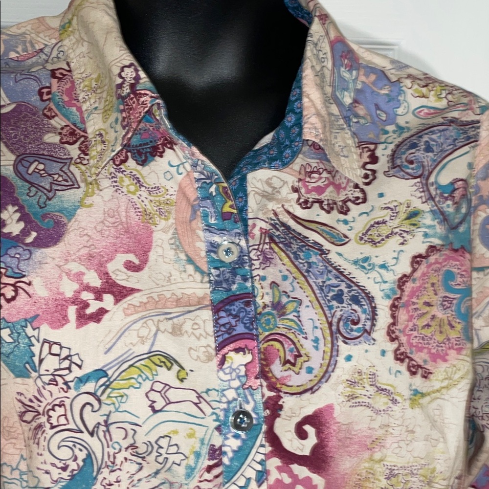 CJ Banks Paisley Print Elbow cuff Shirt X